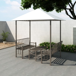 Pérgola de jardín con mesa y bancos 2,5x1,5x2,4 m