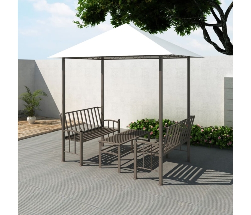 Pérgola de jardín con mesa y bancos 2,5x1,5x2,4 m