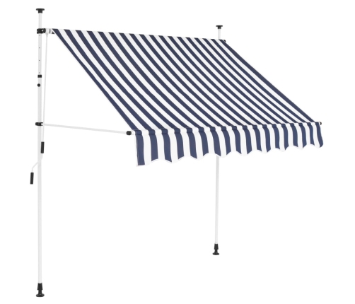 Toldo manual retráctil 150 cm azul y blanco a rayas