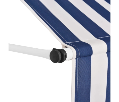 Toldo manual retráctil 150 cm azul y blanco a rayas