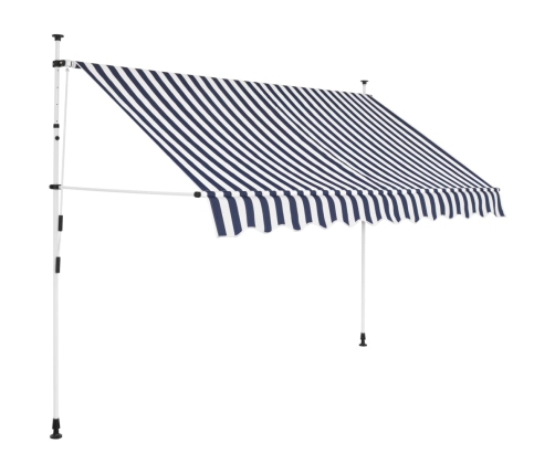 Toldo manual retráctil azul y blanco a rayas 250 cm