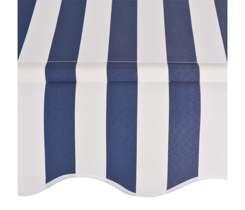 Toldo manual retráctil 350 cm azul y blanco a rayas