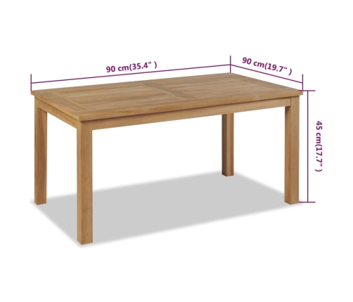 vidaXL Mesa de centro de teca 90x50x45 cm