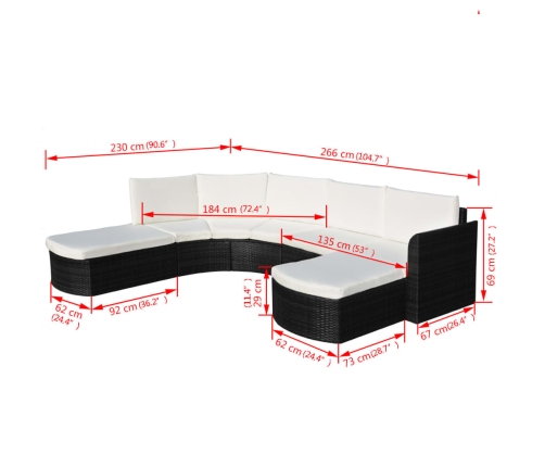 Set de muebles de jardín 4 pzas y cojines ratán sintético negro