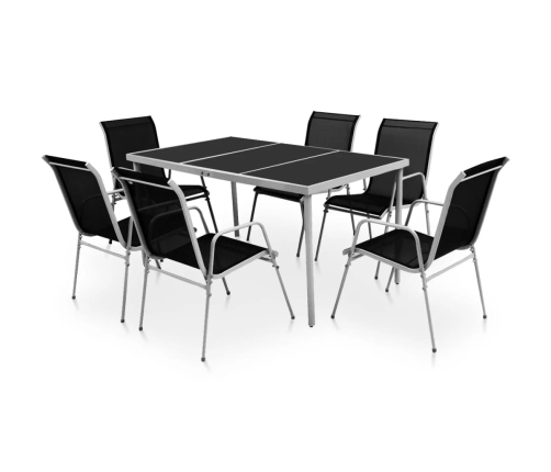 Juego de comedor de jardín de acero negro 7 piezas