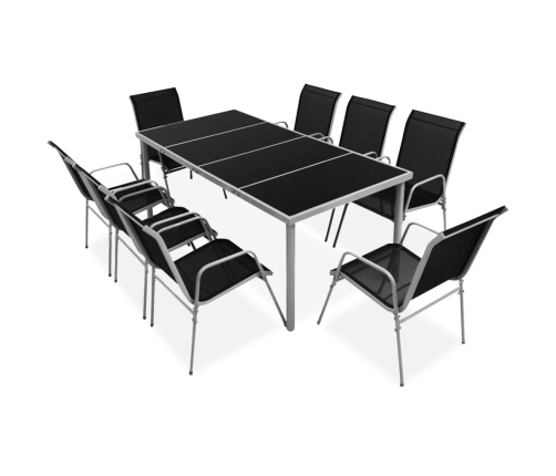 Juego de comedor de jardín 9 piezas de acero negro