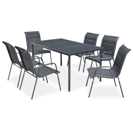 Juego de comedor de jardín 7 piezas de acero negro