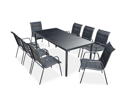 Juego de comedor de jardín 9 piezas de acero negro