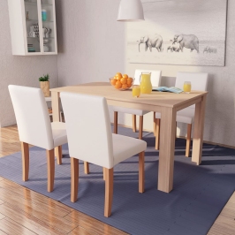 Sillas mesa de comedor 5 pzas roble cuero artificial color crema