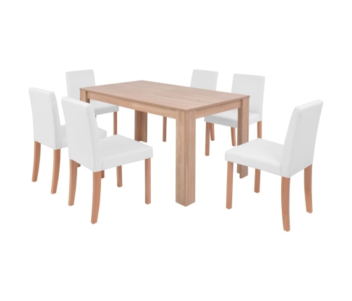 Juego de comedor de roble+cuero artificial 7 piezas color crema