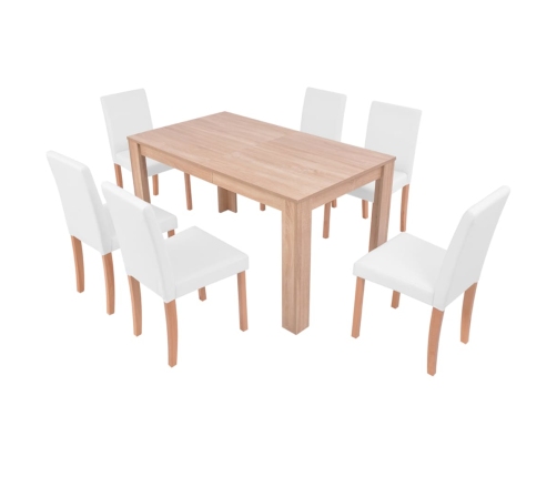 Juego de comedor de roble+cuero artificial 7 piezas color crema