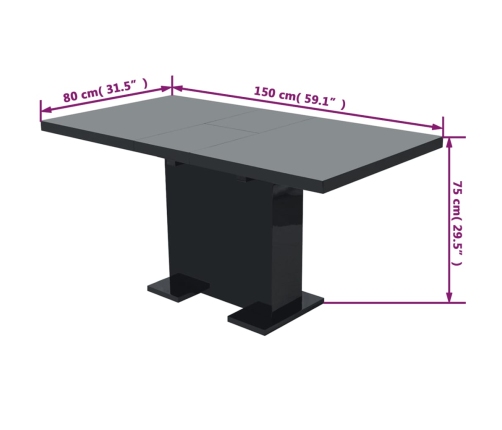 Mesa de comedor extensible negra con brillo