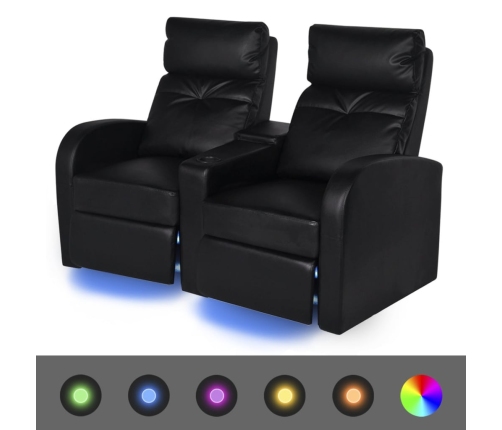 vidaXL Sillón de 2 plazas con LED cuero sintético negro