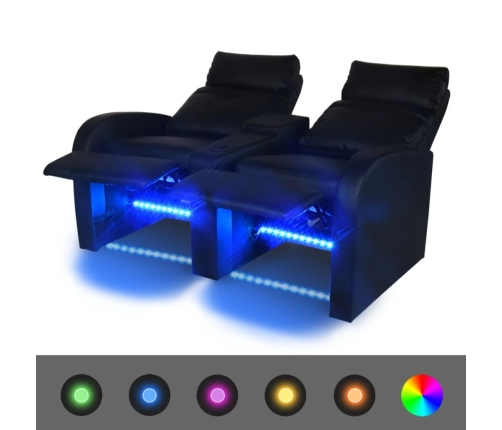 vidaXL Sillón de 2 plazas con LED cuero sintético negro