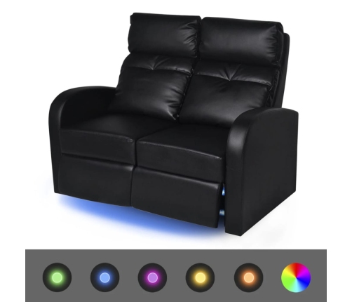 Sillón de 2 plazas con LED cuero sintético negro