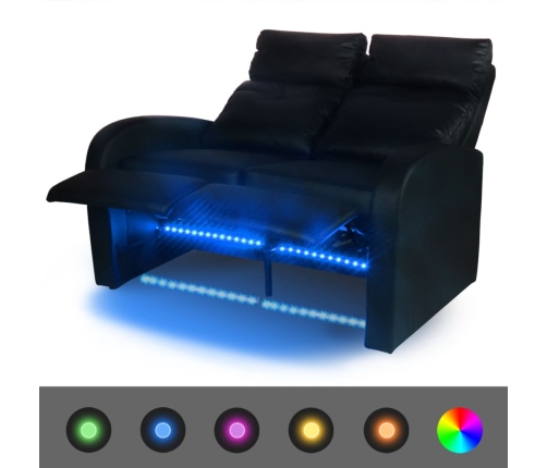Sillón de 2 plazas con LED cuero sintético negro