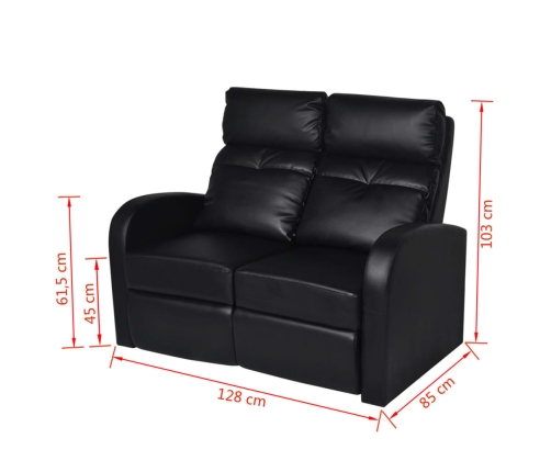 Sillón de 2 plazas con LED cuero sintético negro