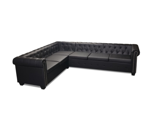 vidaXL Sofá de esquina Chesterfield 6 plazas cuero artificial negro