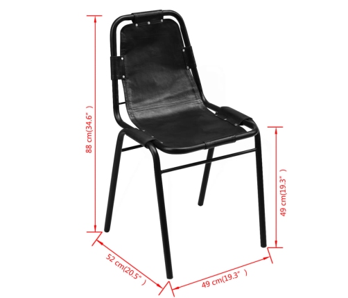 Sillas de comedor 2 unidades cuero auténtico negro