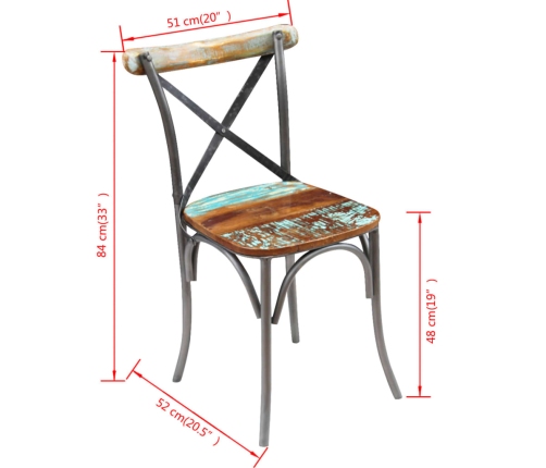 Sillas de comedor 2 unidades madera maciza reciclada