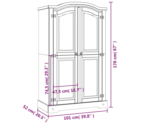 Armario madera de pino Mexicano estilo Corona 2 Puertas