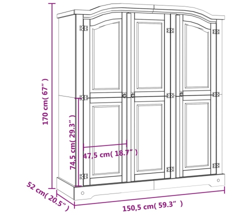 Armario madera de pino Mexicano estilo Corona 3 Puertas