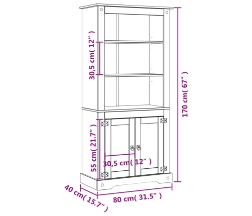 Aparador Corona Range de pino mexicano 80x40x170 cm