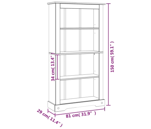 vidaXL Estantería 4 niveles Corona Range de pino mexicano 81x29x150 cm