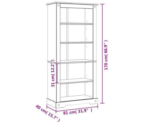 Estantería 5 niveles Corona Range de pino mexicano 80x40x170 cm