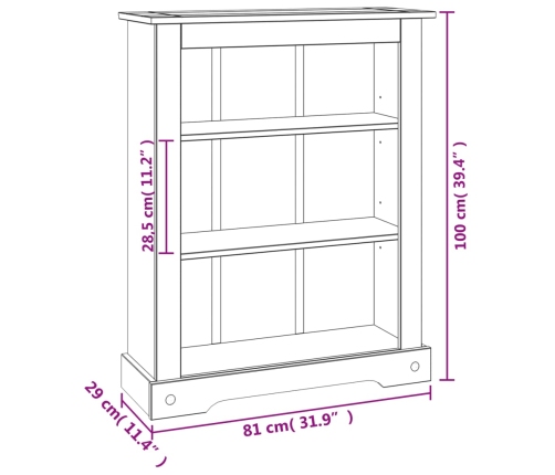 Estantería 3 niveles Corona Range de pino mexicano 80x29x100 cm