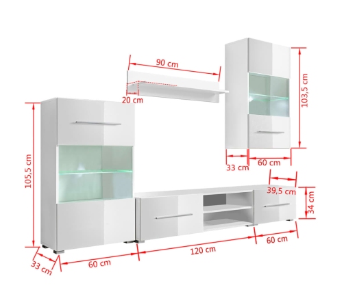 Juego de muebles de salón 5 piezas con iluminación LED blanco