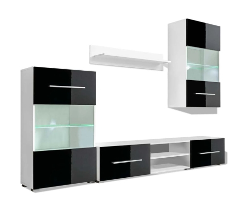 Juego de muebles de salón 5 piezas con iluminación LED negro