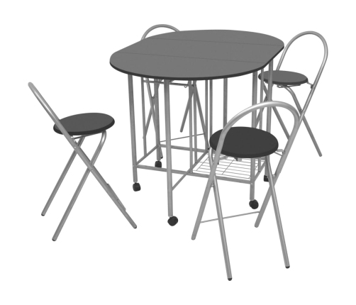 Conjunto de comedor plegable 5 piezas MDF negro