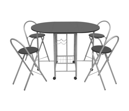 Conjunto de comedor plegable 5 piezas MDF negro