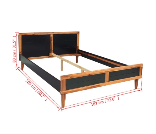 Estructura de cama madera acacia maciza negra 180x200 cm