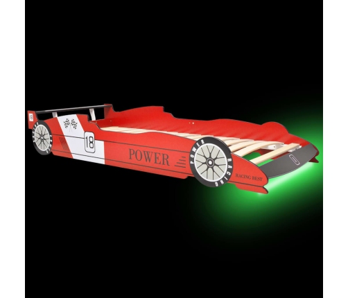 Cama infantil con forma de coche carreras y LED  90x200 cm roja