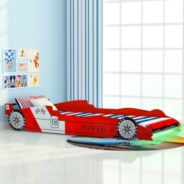 Cama infantil con forma de coche carreras y LED  90x200 cm roja