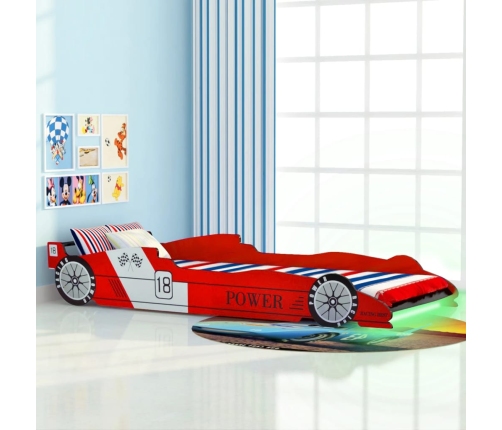 Cama infantil con forma de coche carreras y LED  90x200 cm roja