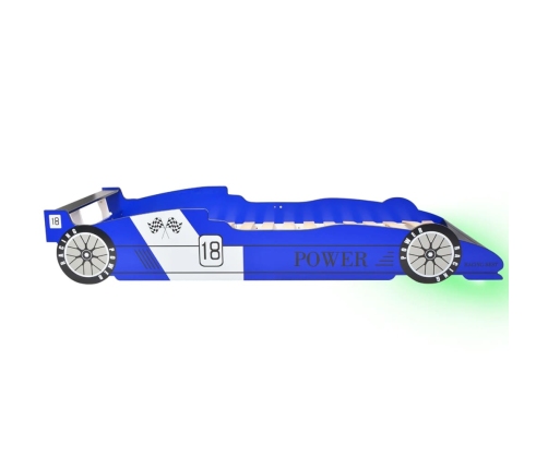 Cama infantil con forma de coche carreras y LED 90x200 cm azul