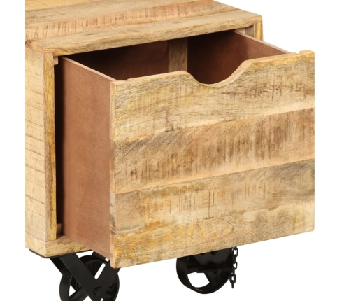 vidaXL Mesa auxiliar con cajón ruedas madera de mango 40x40x45 cm