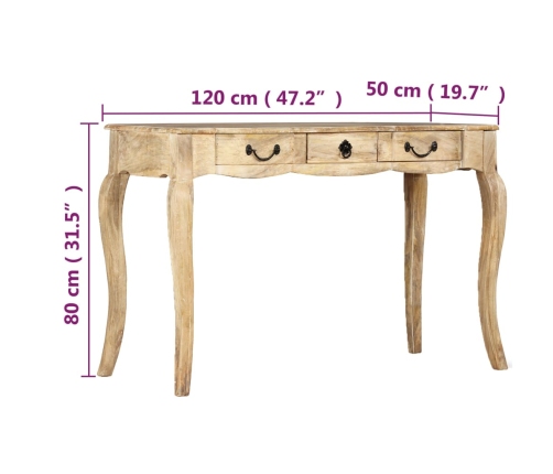 Mesa consola de madera maciza de mango 120x50x80 cm