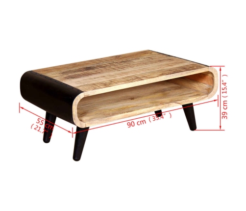 Mesa de centro de madera de mango rugosa 90x55x39 cm