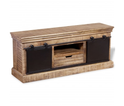 Mueble TV 2 puertas correderas madera maciza mango 110x30x45 cm