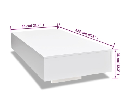 vidaXL Mesa de centro rectangular de fibra de vidrio blanco brillante