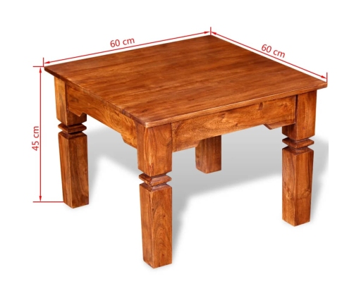 Mesa de centro de madera maciza 60x60x45 cm