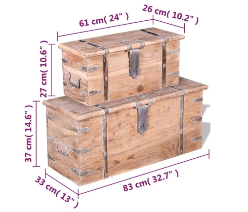 Set de baúl de almacenamiento de madera de acacia 2 unidades