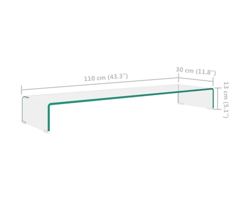 vidaXL Soporte para TV/Elevador monitor cristal claro 110x30x13 cm