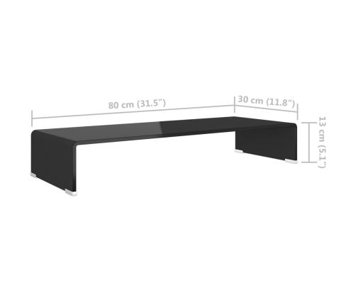 Soporte para TV/Elevador monitor cristal negro 80x30x13 cm