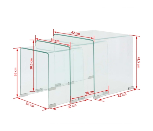 vidaXL Set de tres mesas de centro apilables vidrio templado claro