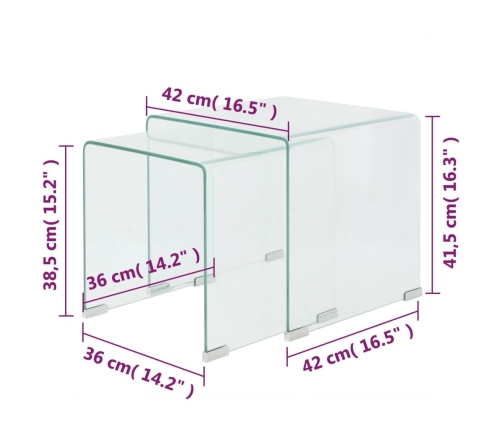 vidaXL Set de dos mesas de centro apilables vidrio templado claro
